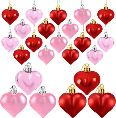 Vista 8 de 24 adornos en forma de corazón para el día de San Valentín, bolas de corazón brillantes y mate, decoraciones colgantes para el día de San Valentín