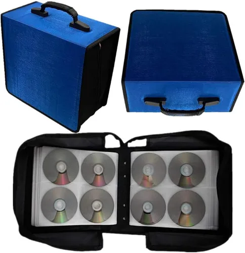 Vista 6 de Estuche organizador para CD/DVD, funda para cartera, almacenamiento de disco de capacidad de 400 (color azul)