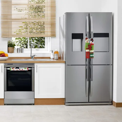 Vista 4 de Alcoon - Juego de 3 fundas navideñas para manijas de puerta de refrigerador con muñeco de nieve para refrigerador, microondas, horno, lavavajillas