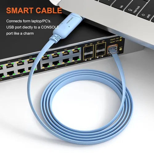 Vista 8 de Cable de consola USB, cable de consola USB a RJ45 para routers/AP de Cisco, router/switch para Windows, Mac, Linux (1.8m, azul)
