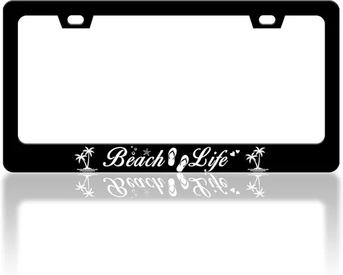 Vista 18 de Adventure Awaits Marco de Matrícula Montañas Brújula Marcos de Matrícula Accesorio Divertido para Auto Soporte de Acero Inoxidable con Tornillos