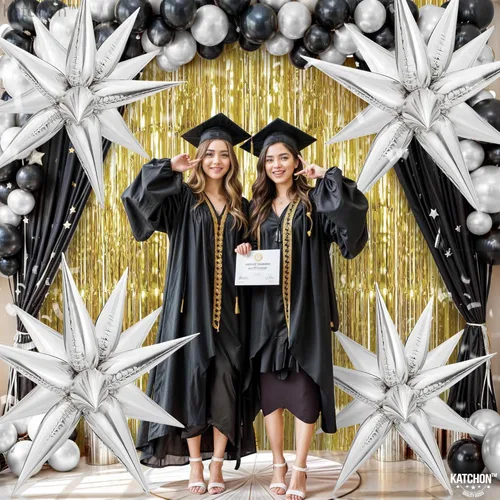 Vista 5 de Globos metálicos de papel de aluminio con forma de cono de estrella en explosión, plateado, grandes, 26 pulgadas, para decoraciones de cumpleaños
