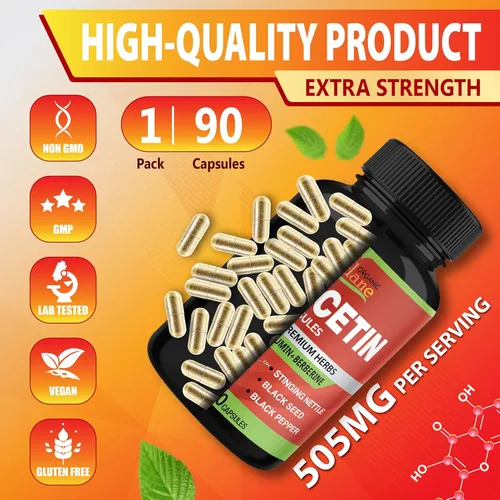 Vista 8 de Organic Cadane Cápsulas de extracto de quercetina - Cúrcuma combinada, berberina, hoja de ortiga y más - 90 cápsulas, suministro para 3 meses