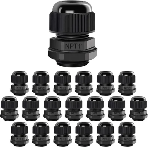Vista 83 de LeMotech Paquete de 5 prensaestopas NPT de 1-1/4 pulgadas, impermeables, ajustables, conectores de cable de 0.945-1.260 in, juntas de nailon negro