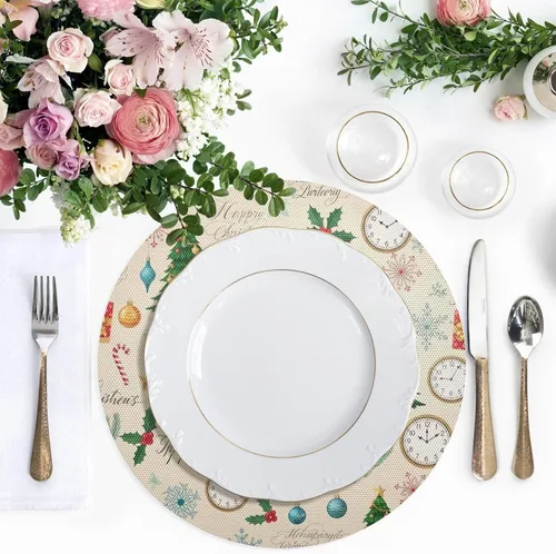 Vista 5 de Christmas Trees Beige Table Place Mats, Heat Resistant Non Slip Dinner Placemats Round for Kitchen one sizex1