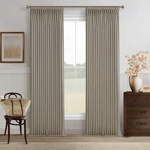 Vista 67 de TWODRAPES Cortinas de Lino Plisadas con Pinza Beige Blancas de 54 Pulgadas de Largo 2 Paneles para Comedor Cocina Dormitorio Plisadas Semi