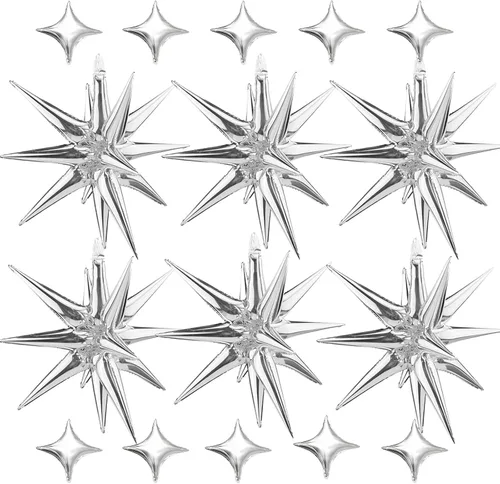 Vista 10 de 6 globos de aluminio de 22 pulgadas y 10 globos de aluminio de 10 pulgadas con estrella - Dorado, globos de estrella de 12 puntas y 4 puntas