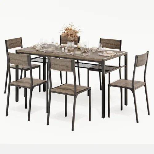 Vista 17 de Juego de mesa de comedor Gizoon para 6 con sillas, juego de mesa de cocina de 7 piezas para espacios pequeños, apartamento, cocina, comedor, ahorro