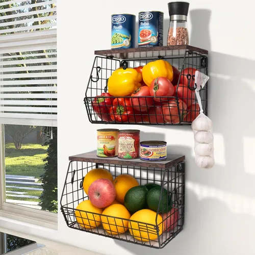 Vista 11 de Estante Magnético para Refrigerador con Tapa de Madera, Cesta de Frutas Resistente, Contenedores de Almacenamiento de Frutas, Papas y Cebollas