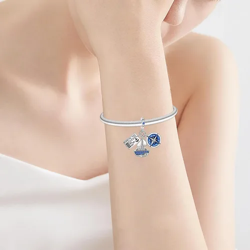 Vista 3 de Dije de girasol con diseño de estrella y luna y elefante para pulsera, collar de plata de ley 925, dijes de corazón de amor para mujer, regalo