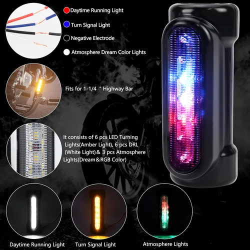 Vista 4 de Luces de Barra de Carretera para Motocicleta Switchback Luces de Conducción LED Ámbar Señales de Giro Blanco Conducción RGB Atmósfera LED Luces