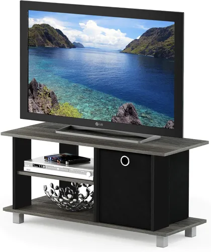 Vista 20 de Furinno Jaya - Soporte de diseño simple para TV de hasta 55 pulgadas con compartimentos, americano/cromado/negro