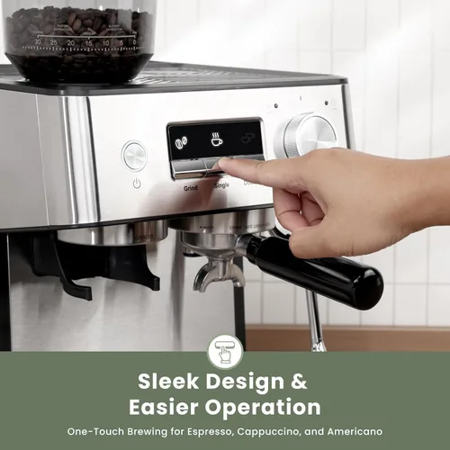 Vista 10 de Gevi - Máquina de café expreso de 20 barras con molinillo y espumador de leche, cafetera profesional para el hogar, capuchino y café con leche