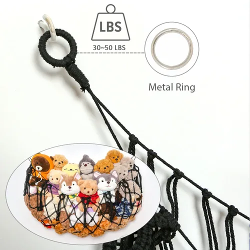 Vista 6 de Gran Red de Hamaca para Animales de Peluche Macramé para Exhibición de Juguetes Soporte de Peluche para Colgar del Techo para Almacenamiento