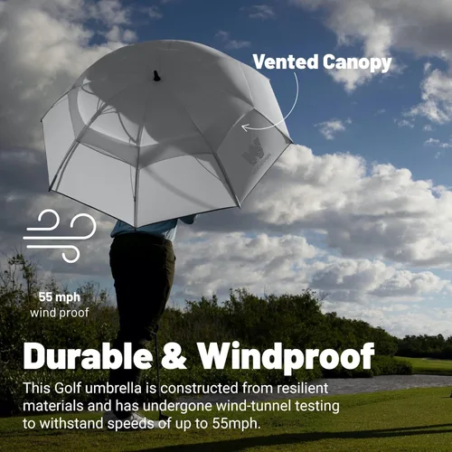 Vista 3 de Weatherman Paraguas – Paraguas de golf de apertura automática – Extra grande de gran tamaño a prueba de viento para bolsa de golf carrito de empuje