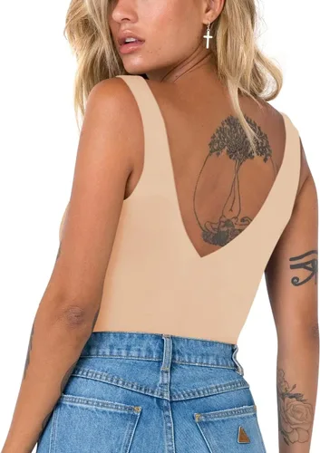 Vista 2 de REORIA Sexy escote en V profundo sin mangas con escote en V sin espalda para salir