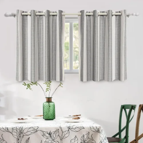 Vista 54 de DriftAway Chris Linen - Cortinas opacas con capa térmica y reductora de sonido, 63 pulgadas de largo para dormitorio, cortinas estampadas a rayas