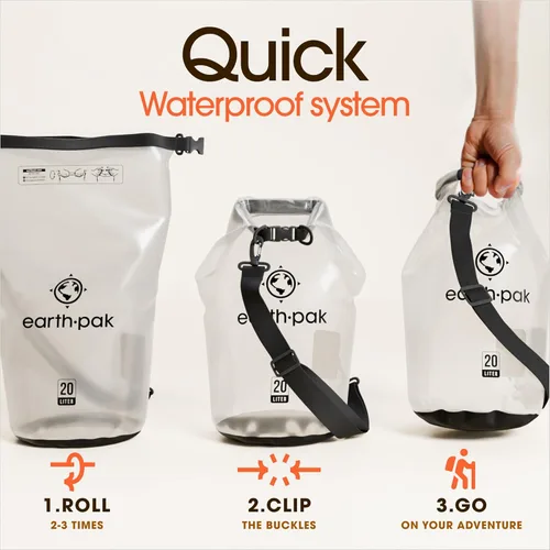 Vista 97 de Earth Pak Bolsa Seca Impermeable - Mochila Impermeable de Cierre Enrollable Superior Mantiene el Equipo Seco para Kayak con Funda Impermeable