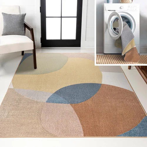 Vista 10 de JONATHAN Y Alfombra de pasillo lavable a máquina color crema/multi, abstracto de algas, glamuroso y botánico, 2X8 pies, para sala de estar
