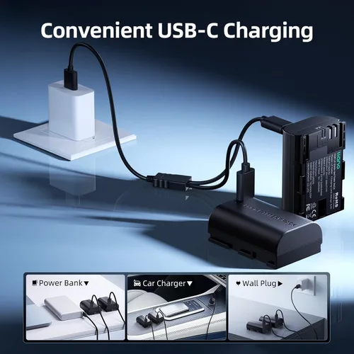 Vista 3 de llano Batería LP-E6NH de 2400 mAh con carga rápida USB-C para Canon EOS R5/R6/R7 Mark Il, 5D/6D/7D Mark Il/llI/IV, 60D/70D/80D/90D, totalmente