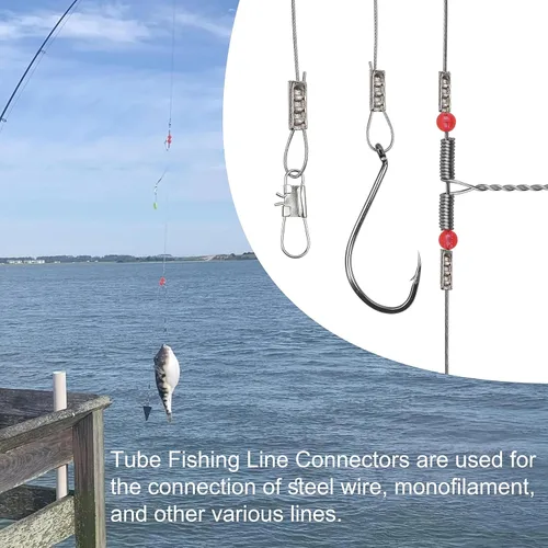 Vista 6 de SILANON Kit de mangas de crimpado de pesca, 400 piezas de mangas de crimpado de doble barril de cobre, latón, mangas de bucle de crimpado, línea