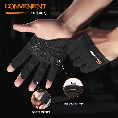 Vista 3 de SueStar Partial Weight Lifting Gloves, 3/4 Finger Workout Gloves for Men Women, Full Palm Protection & Silicone Grip Gym for Weightlifting Exercise