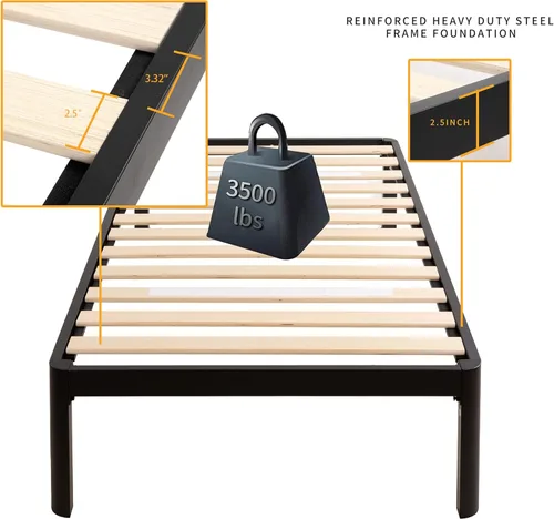 Vista 4 de MAF - Base de cama metálica de 18 pulgadas, tamaño individual, con patas redondas anticolisión, color negro, base de cama resistente de 3500 libras