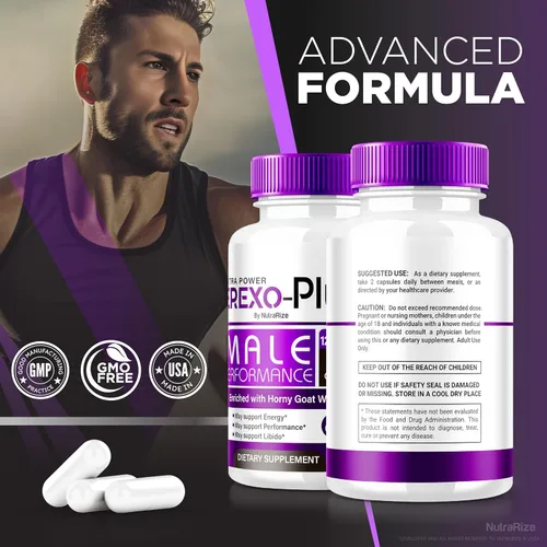Vista 5 de Paquete de 2 pastillas Erexo Plus, cápsulas masculinas avanzadas ErexoPlus, fórmula Erexo-Plus para hombres, suplemento muscular natural para máximo