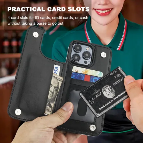 Vista 3 de ONETOP - Funda tipo cartera para iPhone 15 Pro Max con soporte para tarjetas, anillo de rotación de 360°, bloqueo RFID, piel sintética, doble cierre