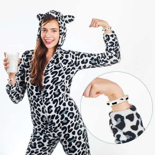 Vista 6 de Hicarer Pulseras de goma con estampado de vaca, pulsera de bofetada para fiesta, lindo estampado de animales de vaca para fiesta occidental