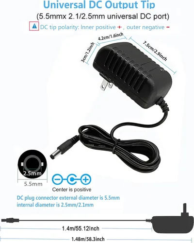 Vista 5 de Fuente de alimentación de 12 V CC, adaptador universal de CA de 1.5 A, 100-240 50/60Hz a 12 voltios 1.5 amperios, cable adaptador de corriente CC
