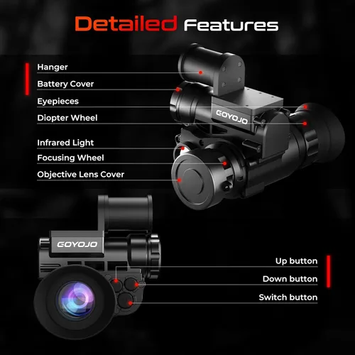 Vista 9 de GOYOJO Gafas de visión nocturna monocular montadas en casco, NVG HD 1080P con zoom 3X e infrarrojo ajustable, IP66 impermeable para caza