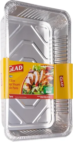 Vista 2 de Glad Sartenes de vapor desechables de aluminio de tamaño completo, sartenes de papel de aluminio de alta resistencia para vapor, hornear, asar