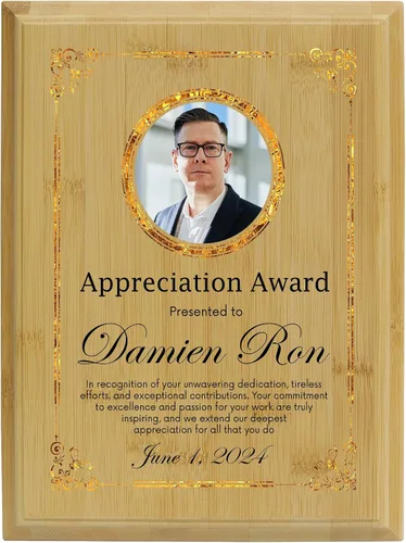 Vista 9 de Placa personalizada con acabado de roble de 9 x 12 pulgadas para premios y reconocimiento, placa personalizada con respaldo con cerradura Diseño a