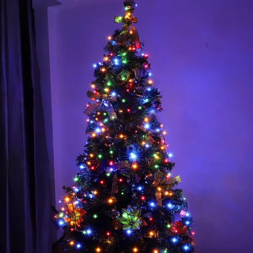 Vista 4 de Tira de luces LED de Navidad para interiores/exteriores, cable verde oscuro, 8 efectos de luz, bajo voltaje, para festival, jardín, árbol
