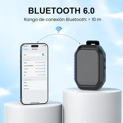Vista 4 de Altavoz Bluetooth Portátil, Altavoces Exteriores Impermeables IPX7, Altavoz Pequeño Portátil Inalámbrico con Clip con Bluetooth 6.0, TWS, Llamadas