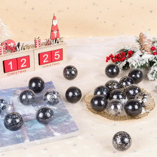 Vista 8 de 24 unidades - Adornos de bolas de Navidad colgantes de plástico transparente inastillable con bolas delicadas decorativas (2.36"/60mm, negro)