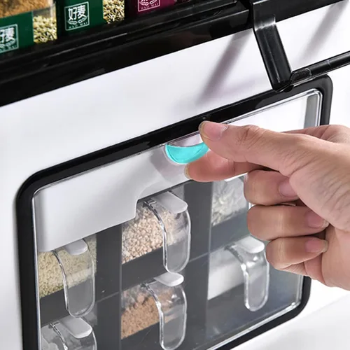 Vista 4 de IMPREC Estante de condimentos, cocina con cajón de tapa abatible transparente, tarro de condimentos, botella organizadora de especias, estante