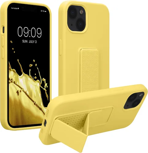 Vista 12 de kwmobile Funda compatible con Apple iPhone 13 - Funda con correa de mano y soporte revestimiento de silicona TPU suave - Azul Báltico