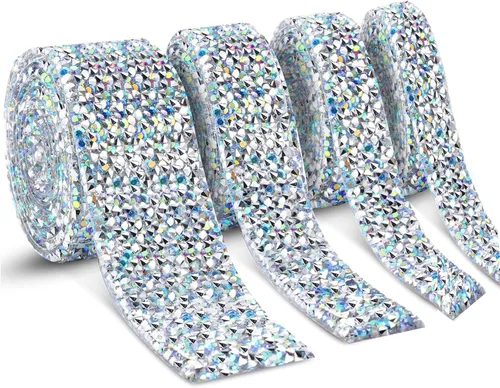 Vista 16 de Dowarm Cinta de diamantes de imitación de 3 yardas, rollo de cinta de diamantes de imitación, envoltura de malla con diamantes de imitación