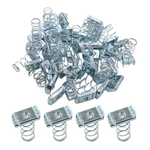 (100) Tuercas de canal de puntal, tuercas de canal de resorte de 1/4-20 con acabado galvanizado de zinc, tuercas de resorte largas ideales para usar