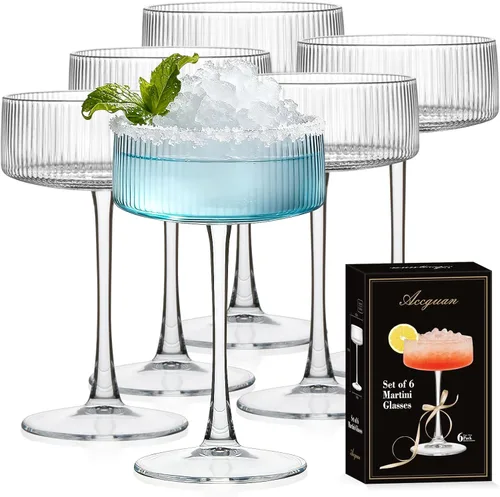 Accguan Copas Coupe Acanaladas, Copas de Cóctel de Cristal de 10 oz Juego de 6, Copas de Martini Vintage para Bar, Cóctel, Margarita, Vino, Champán