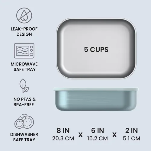 Vista 3 de Bentgo MicroSteel Caja de Almuerzo a Prueba de Fugas - Apta para Microondas, Apta para Horno, Contenedor Estilo Bento con Divisor Extraíble, Tapa
