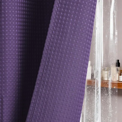 Vista 123 de Cortina de ducha de tela Dynamene verde oscuro - Cortinas de baño de tela de nido de abeja texturizadas resistentes, juego de cortinas de baño