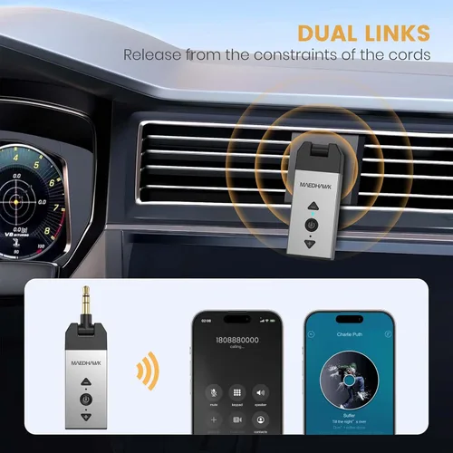 Vista 3 de Maedhawk Adaptador auxiliar Bluetooth 5.2 para auriculares estéreo de coche, receptor de audio inalámbrico con conector giratorio de 0.138 in