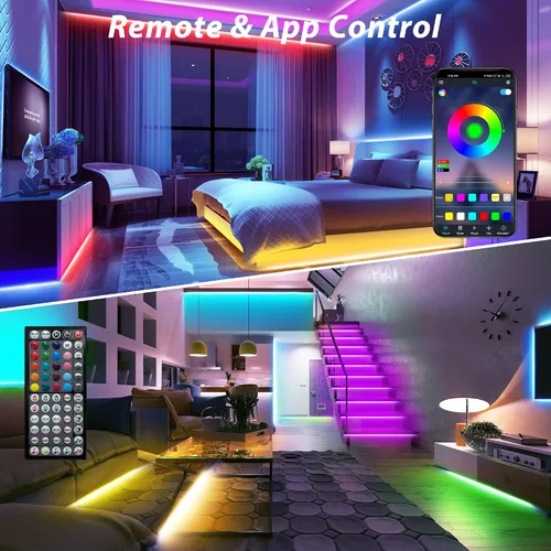 Vista 3 de Ledagic - Luces LED para dormitorio de 50 pies, tira de luces LED que cambian de color con control remoto y aplicación, luces RGB regulables