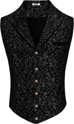 Vista 3 de COOFANDY - Chaleco para hombre, estilo victoriano y steampunk, con estampado paisley floral, gótico, para traje formal y esmoquin, con solapas