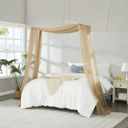 Vista 7 de Warm Home Designs Cortinas de Dosel de Cama Beige de 55 x 144 Pulgadas. Nuestras Cortinas de Cama con Dosel Individual Funcionan Muy Bien como Dosel