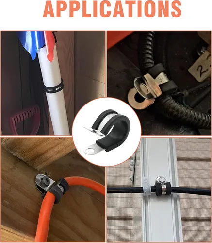 Vista 6 de AKIHISA Kit surtido de 12 abrazaderas de cable de 1.496 in, abrazadera de cable aislante acolchada con revestimiento de goma de acero inoxidable 304