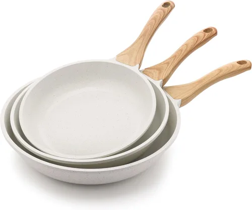 SENSARTE - Sartenes antiadherentes con revestimiento cerámico blanco, sartenes para tortilla, ollas de chef de utensilios de cocina saludables,